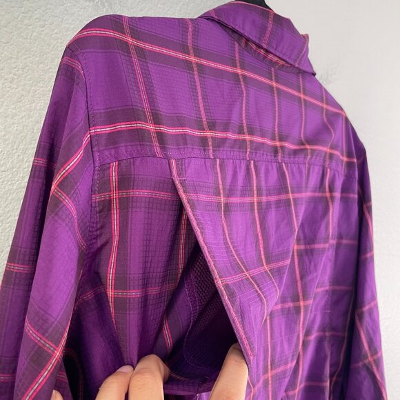 Columbia Womens XL Omni Shade Plaid Button Up Roll Tab Sleeve Shirt Outdoor - Picture 10 of 11